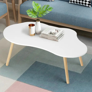 Mesa de Centro Moderna con Forma de Nube Blanca, con Tapa de Mármol y Patas de Madera, Mueble de Sala de Estar con Forma Irregular - Product Image 2