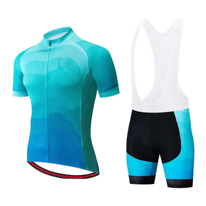 Ensemble de maillot de cyclisme pour hommes, manches courtes, short à bretelles bleu dégradé, vêtements de cyclisme, vêtements de sport respirants à séchage rapide - Product Image 1