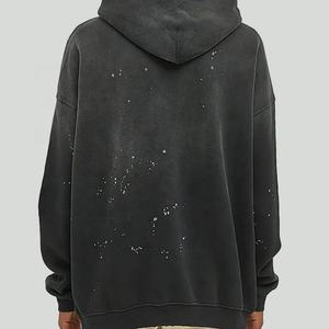 Wholesale Custom <b>Hoodie</b> for Men Vintage Cloud Gray Double Hood Patchwork Distressed <b>Hoodie</b> Printing Manufacturer - Product Image 3