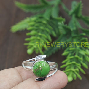 Green Copper Turquoise <b>Ring</b> 925 Sterling Silver Handmade Designer Gemstone <b>Ring</b> <b>Statement</b> Jewelry Gift for Women Girlfriend Her - Product Image 3