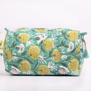 Eco-Friendly Quilted Cotton Lot Bohemian Water Resistant Unisex Large Travel <b>Organizer</b> Cosmetic <b>Case</b> Zipper Closure Bag Lining - Product Image 3