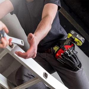Portable Heavy Duty Black Tool Bag With Red Drill Holster And Bit Pockets For Electrician Canvas Pouch Technician Use - Product Image 4