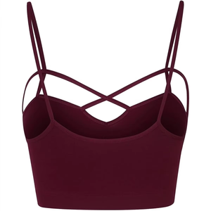 Custom Women Sports Bra Maroon Strappy Crop Top Cross Strap Fitness Yoga Gym Activewear OEM ODM Wholesale Manufacturer - Product Image 5