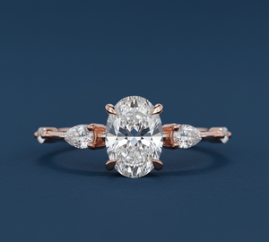 Anillo de Diamante Ovalado Cultivado en Laboratorio de 1.26 Quilates, Oro Rosa de 14K, VVS2, Certificado IGI, Anillo de Compromiso de Tres Piedras, Venta al Por Mayor - Product Image 1