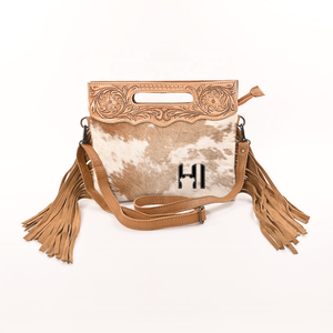 Bolso Bandolera Boho Hecho a Mano de Cuero de Vaca con Pelo, Bordado Estilo Western, con Correa Desmontable - Product Image 4