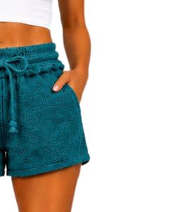 Teal Blue Women <b>Drawstring</b> Cotton Terry Shorts Elastic Waist Casual Summer Lounge Wear Soft Pocket Mini Shorts Custom Fashion - Product Image 4