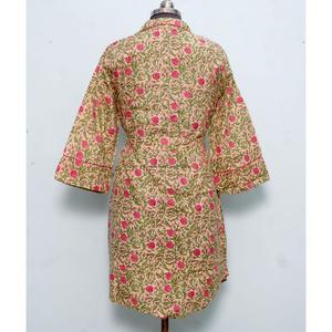 เสื้อคลุมกิโมโนสไตล์โบฮีเมียนสำหรับผู้หญิงอินเดีย ความยาวปานกลาง ผ้าฝ้ายอย่างดี ใช้เป็นชุดนอนได้ มีสายผูกตกแต่งกระดุม ดีไซน์หวาน ทรงหลวม - Product Image 6