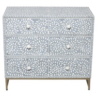 Table console moderne en bois massif incrusté d'os nacre 5 tiroirs armoires de rangement hauteur réglable multi-usages pour la cuisine