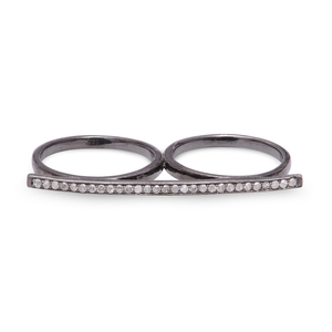 Anillo de Dos Dedos REYES Personalizado de Plata de Ley 925 con Diamantes Naturales para Mujer, Fabricante de Joyería Fina Victoriana - Product Image 1