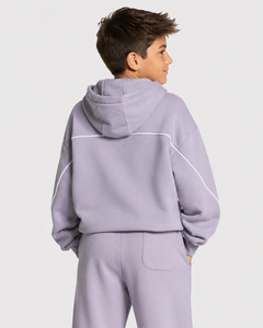Sweatshirts à capuche décontractés surdimensionnés pour garçons, personnalisés, couleur lavande avec lignes contrastées, en polaire premium, pour enfants, de marque OEM - Product Image 2