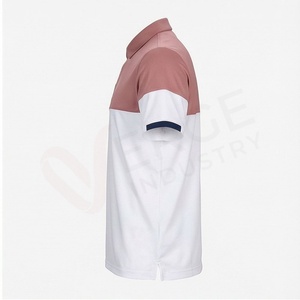 Men's Color Blocked Short Sleeve <b>Polo</b> <b>Shirt</b> Oxford Fabric Casual Regular Fit White And <b>Pink</b> Design - Product Image 3