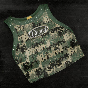 Women Camouflage Crop Tank <b>Top</b> <b>Rhinestone</b> Detail Sleeveless Streetwear Vest Custom Logo OEM Supplier - Product Image 4