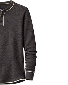 <b>Mens</b> Black Geometric Printed <b>Henley</b> Pullover Sweatshirt Long Sleeve French Terry Regular Fit Casual <b>Top</b> For <b>Men</b> Winter Wear New - Product Image 4