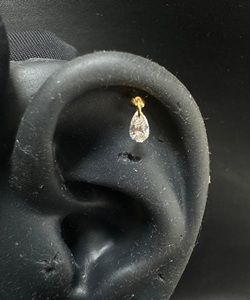 14k Gold Pear Diamond Stud Earring 16g Helix Flatback <b>Piercing</b> <b>Jewelry</b> Dainty <b>Cartilage</b> Earring Gift For Women - Product Image 4