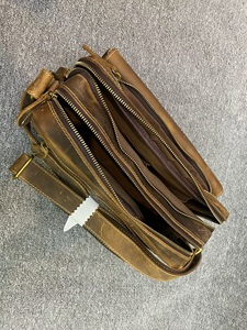Ando <b>Bag</b> Men's Vintage Genuine Cowhide Leather Crossbody <b>Bag</b> with Multiple Zipper <b>Compartments</b> and Adjustable Strap - Product Image 5