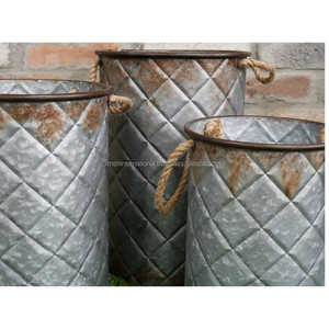 Antique Garden Patio Outdoor Backyard Decoration Lawn Outside <b>Large</b> Size Taper Zinc Galvanized Metal Plant <b>Flower</b> <b>Pots</b> Planter - Product Image 2