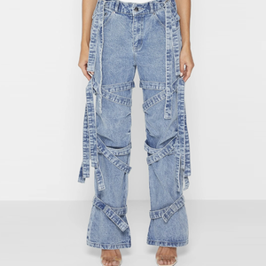 กางเกงยีนส์ทรงสกินนี่เอวต่ำขาบานสำหรับผู้หญิง ระบายอากาศได้ดี มีกระเป๋า  ไซส์พลัส กางเกงคาร์โก้ สำหรับฤดูใบไม้ร่วง - Product Image 5