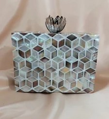 Bohemian Acrylic Resin Clutch <b>Bag</b> <b>Storage</b> <b>Bag</b> with Gold Coil Handle & Natural Stone Embellished for Wedding Party Evening Purse - Product Image 4