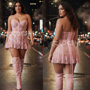 คอร์เซ็ททรงโอเวอร์บัสต์พรีเมียม โครงเหล็กเสริม ผ้าลูกไม้สีชมพู ขายดีที่สุด ปรับได้ ไม่มีสายรัด เหมาะสำหรับงานปาร์ตี้ จากผู้ขายคอร์เซ็ทชั้นนำ - Product Image 4