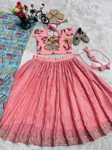 Ensemble traditionnel Salwar Kameez pour filles avec dupatta, tenue ethnique indienne pour enfants, prêt-à-porter pour fêtes, mariages, festivals, Choli en soie pour enfants - Product Image 5