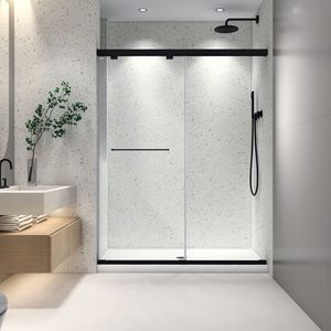 Porta Doccia Scorrevole Doppia Senza Telaio da 60 Pollici, Stile Nord Americano, Nero Opaco, Vetro Temperato 8mm con Funzione di Chiusura Morbida Regolabile - Product Image 6