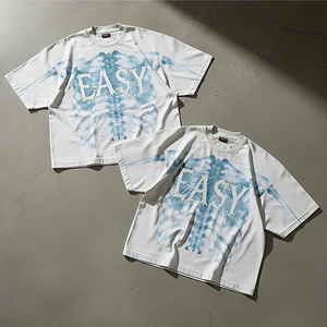 Camisetas al por mayor con hombros caídos, corte cropped, lavado ácido, estampado personalizado, algodón grueso, con pedrería, unisex - Product Image 1