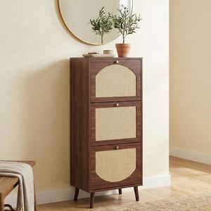 Scarpiera marrone a 3 cassetti con copertura in rattan 54*24*135 cm in truciolato marrone - Product Image 6