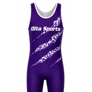 Combinaison de lutte sublimée pour homme, violet et blanc, en polyester léger, vêtements de sport de lutte, uniforme athlétique, compétition, entraînement - Product Image 2