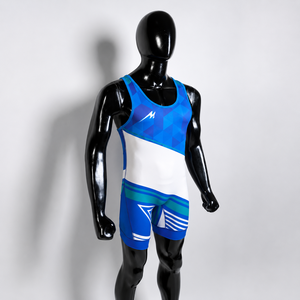 Men Blue White <b>Wrestling</b> Singlet Heat-Transfer Printed Spandex Polyester Lightweight 120g Quick Dry Adult - Product Image 4