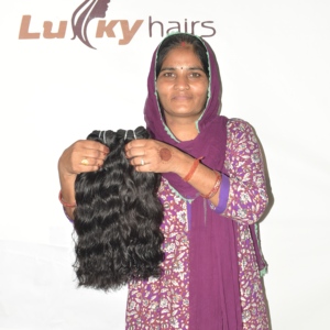 Extensiones de Cabello Humano Indio Rizado con Corte Recto, Doble Trama, Virgen Remy, Puntas Gruesas, Negro Natural Definido - Product Image 1