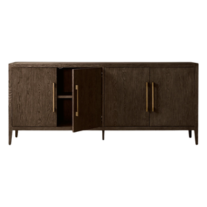 Buffet moderne contemporain en teck massif avec finition brun foncé, quatre portes et étagères internes, structure robuste et durable - Product Image 2