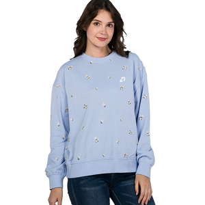 Sudadera con Cuello Redondo y Estampado Floral Azul Claro OEM, Sudadera Informal Personalizada para Mujer, Sudadera con Capucha de Manga Larga, Top de Algodón Suave - Product Image 1