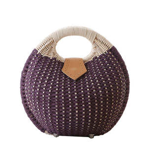 Women's Vintage Fashion Round Rattan Bag Summer Straw Beach Tote Handbag Wicker Handbag with Shell Shape Lady's Style - Product Image 1