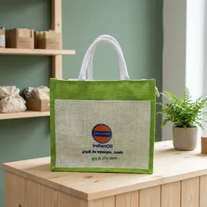 Sac en jute naturel très demandé 14x14x5 pouces, sac fourre-tout écologique réutilisable, sac de transport durable pour les courses, la vente au détail et les cadeaux - Product Image 2