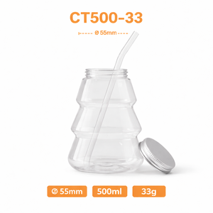 Bouteille en plastique PET 500 ml avec bouchon à vis, design sapin de Noël, pour emballage OEM de thé au lait et café, touche décorative de Noël ! - Product Image 6