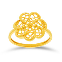 Élégante bague ajustable en filigrane floral plaqué or 18 carats pour femme, motif fleur ajourée, bijou léger et tendance