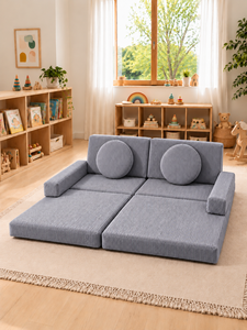Ensemble de canapé modulaire gris pour enfants par Emerald Charming Square, canapé lounge de taille enfant avec tissu haut de gamme personnalisé pour hôtel, salon - Product Image 4