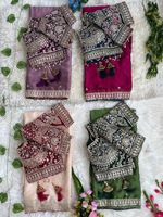 Sari indien ethnique de créateur, orné de paillettes, pour toutes les occasions spéciales et les événements, tenue tendance pour femmes.