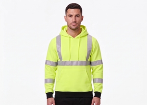 custom reflective safety hoodie men neon pink chevron pattern tape <b>fleece</b> pullover hooded sweatshirt warm winter road workwear - Product Image 3