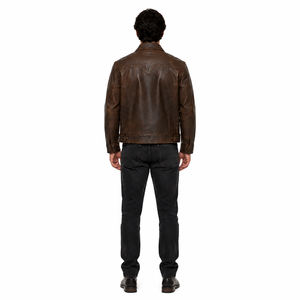 Veste plissée vintage marron pour homme, type II, en cuir de mouton pleine fleur 1,1 mm, respirante et durable, col montant - Product Image 2