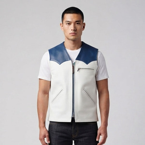 Custom Design Leather Vest Men Zipper Leather Fashion Waistcoat <b>Boys</b> Sleeveless Leather Vest Mens Side Zip Pocket Leather Vest - Product Image 6