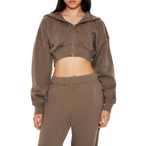 2026 High Quality Custom Wholesale Hot Winter Long Sleeve Women's Hooded Crop Pullover Breathable Cotton Crop Hoodies - Product Image 1