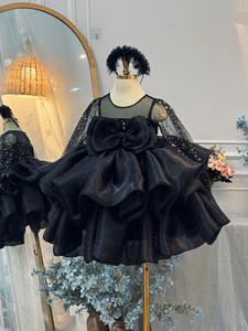 เดรสแม็กซี่ผ้าชีฟองแขนยาวคุณภาพสูงสำหรับเด็กมีสายคล้องคอผ้าโปร่งคลุมตาหลายชั้นอุปกรณ์เสริมสำหรับทุกโอกาส - Product Image 5