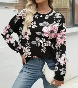 Sudadera de Algodón y Bambú de 180g para Mujer, Diseño Casual con Bloques de Color, Cuello Redondo Asimétrico y Estampado de Dibujos Animados, Suave y Cómoda, para San Valentín - Product Image 1