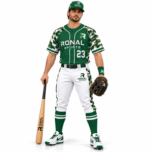 RONAL SPORTS Baseball Uniform <b>Men's</b> <b>Camouflage</b> Green White Jersey <b>Pants</b> Set Moisture Wicking Short Sleeve All Seasons - Product Image 3