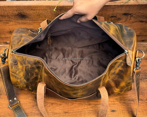 กระเป๋าทรงดัฟเฟิลกระเป๋าเดินทางแบบเต็มตัวทำจากหนังแท้สไตล์วินเทจสำหรับไปยิมกระเป๋าหนังแท้สำหรับเดินทางข้ามคืน - Product Image 6