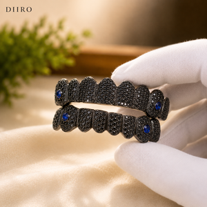 Grillz Hip Hop Unisexe en Moissanite Micro-Pavée, Diamant Rond Noir Effet Glacé, Style Fête - Product Image 6