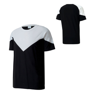 Camiseta Color Block Negra y Blanca, 100% Algodón Jersey, Manga Corta, Cuello Redondo, Ropa Casual Transpirable, Camisetas de Moda para Hombre - Product Image 3