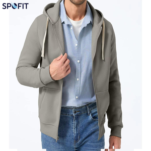 Sweat-shirt à capuche zippé gris en molleton épais pour homme, coupe classique, couleur unie, idéal pour l'automne – Vente en gros personnalisée - Product Image 4