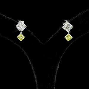 Pendientes de Diamantes Amarillos Vívidos Cultivados en Laboratorio, Certificados por IGI, Corte Asscher, Oro de 10K, 14K, 18K, Regalo de Boda o Compromiso, Joyería Fina - Product Image 1